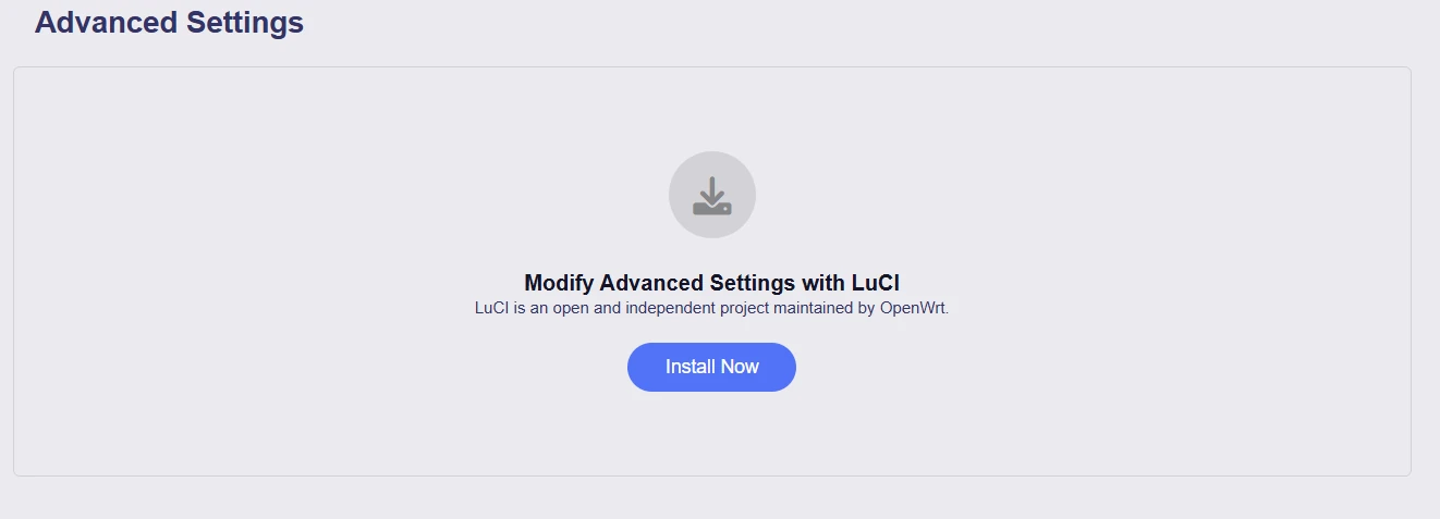 GL.iNet Advanced Settings prompting to install LuCI, with the Install Now button